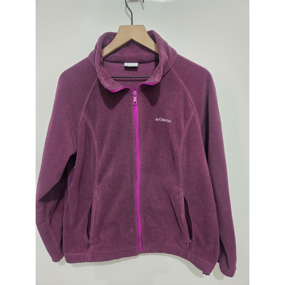 Columbia Womens Plus Size 1X Plum Purple Full Zip Fleece Jacket Mock Neck Outdoo